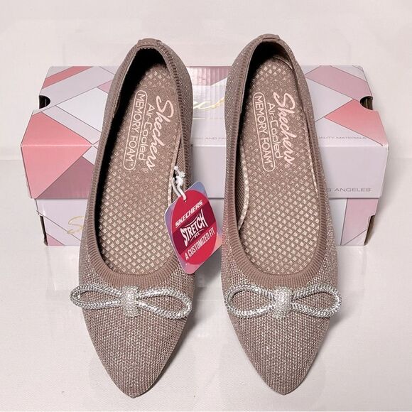 Skechers Cleo Point Glitzy Haze Recycled Vegan Sparkle Knit Bow Flats - Picture 5 of 7